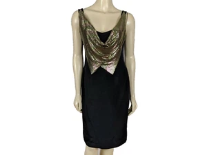 Kay Unger Vestido Vaina Negro Sin Mangas con Malla Dorada Frontal Talla 10 - Imagen 1 de 12