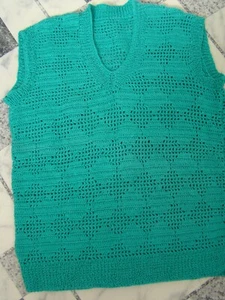 Pullunder Türkisgrün Gehäkelt "VINTAGE" Gr. 36/38 UNIKAT Handarbeit Ansehen! - Bild 1 von 12