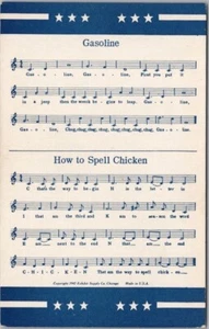1942 Exhibit / Arcade Card SONG Postcard "Gasoline" / "How to Spell Chicken" - Picture 1 of 2
