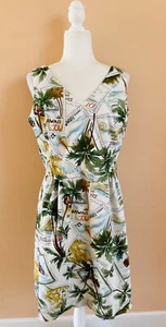 Vintage Sheri Martin Cotton Sleeveless Tropical Hawaiian Novelty Print Dress 10 - Picture 1 of 7