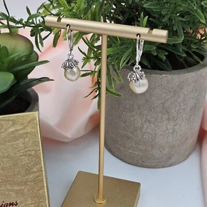 Premier Designs Vintage Silvertone Pearl Drop Snap Hook Earrings - Picture 1 of 4
