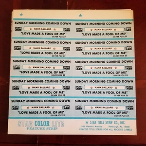 Full Sheet of 10 Jukebox Title Strips "Sunday Morning Coming Down" Hank Ballard - Imagen 1 de 1