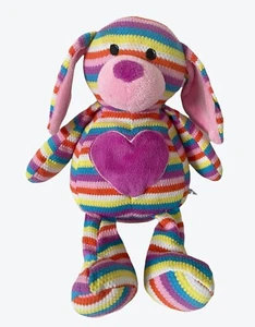 Kids Preferred gestreifter Welpe Hund Plüsch Baby Spielzeug rosa lila Herz Streifen Strick  - Bild 1 von 4