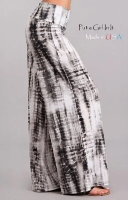 Nuevo PANTALONES PALAZZO TALLA GRANDE Mujer CHATOYANT GRIS BAMBÚ TIE DYE PIERNA ANCHA 2X 3X Foto 1 de 4