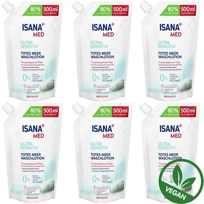 6 x 500ml | Isana Med Dead Sea Wash Lotion Refill Bags Sensitive Vegan - Image 1 of 3