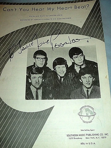 PETER NOONE HERMANS HERMITS SIGNED SHEET MUSIC "CAN'T YOU HEAR MY HEARTBEAT?" Cover