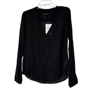 NUEVO CON ETIQUETAS Blusa Zara Negra Manga Larga Ligera Transparente Elegante Clásica Trabajo Top - Imagen 1 de 10