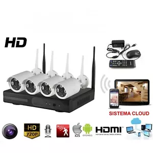 KIT COMPLETO PER VIDEOSORVEGLIANZA CON 4 TELECAMERE NVR LAN FULL HD WIFI - Picture 1 of 1