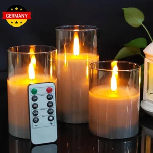 LED Kerzen mit Fernbedienung Flackernd Dimmbar Timer Echtwachskerzen 3er Set NEU - Bild 1 von 15