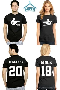 Couple Matching SHIRTS CARTOON HAND Mine Mine TOGETHER SINCE Back DATE NUMBER - Picture 1 of 4