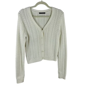 Cárdigan Suéter Brandy Melville Crema Tejido con Cable Botón Frontal Para Mujer - Imagen 1 de 5