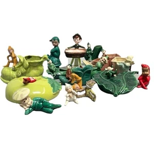 Lot 18 Vintage Elf Pixie Ceramic Planters Wall Pockets Figurines Mid Century - Picture 1 of 22