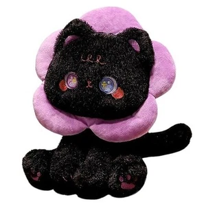 Crazy Flower Cat Plush Kitten Toy, Cute Kitty Stuffed Animal Black Flower Cat - Picture 1 of 6
