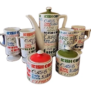 Vintage Kaffee Tee Set Kanne 4 Tassen Iris Kaffee 2 Zuckerbehälter - Bild 1 von 17