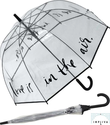 IMPLIVA Falconetti Glockenschirm durchsichtig transparent Schrift Love is in the air