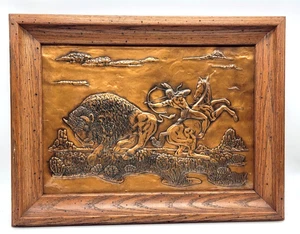 Vintage Western Americana nativi americani rame rilievo equitazione SW Lodge Hunt - Foto 1 di 7