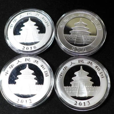 2010, 2011, 2012, 2013, (4) Chinese 1oz Silver Panda coins set in Capsules - Image 1 of 4