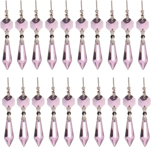 20 Stck. Rosa Kristall Kronleuchter Eiszapfen Prismen Lampe Kandelaber Ersatzteile - Bild 1 von 12