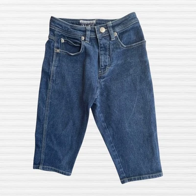 Jeans Capri Vintage Limitado Too Girls Lavagem Escura Azul Denim 5 Bolsos Tamanho 10 - Imagem 1 de 4