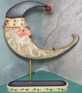 Vintage handgefertigt bemalt Holz Halbmond Mond Santa Weihnachtsdeko 14” H 12” B - Bild 1 von 5