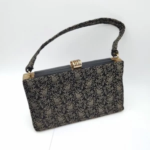Vintage Box Bag Black Embroided Original Vintage C1960s - Picture 1 of 11