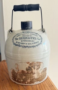 Antique GERMA-VICI CO. Stoneware Jug Syracuse, NY w/ Label - Picture 1 of 6