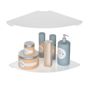 9.5x9.5 Inch Acrylic Corner Floating Shelf Set of 2, White Corner Wall Shelf ... - Picture 1 of 5