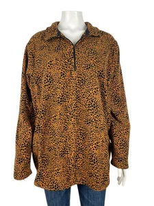 Lands End 1/4 Zip Cheetah Print Fleece Pullover Womens 1X Brown Long Sleeve - Picture 1 of 8