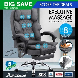 ALFORDSON Massage Office Chair Heated Fabric Seat Executive Racing Computer - Picture 1 of 11