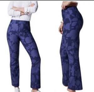 SPANX Sunshine Kick Flare Pants Women's XL Blue Floral Ankle Pull On Stretch - Picture 1 of 7
