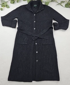 VTG Lauren Ralph Lauren 100% Lambswool Button Long Cardigan Size L Duster Gray - Picture 1 of 13