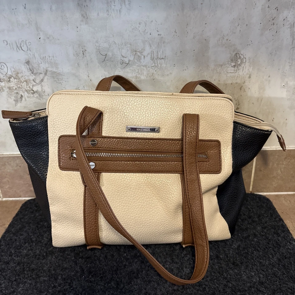 Nine West color block blue beige brown pebble leather shoulder bag - Image 1 of 4