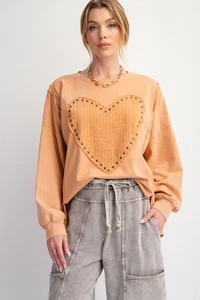 Petit pull sweat-shirt neuf chevalet clouté coeur patch manches longues tricot - Photo 1/6