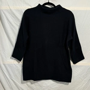 Land’s End Rib Knit Sweater Women’s Size Medium Cotton Blend Mock-Neck Black - Picture 1 of 4