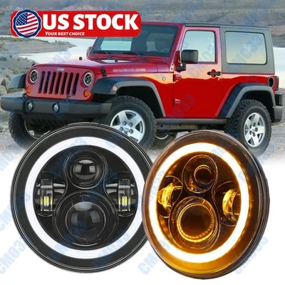 Par de faros LED de 7 pulgadas ojos de ángulo halo para Jeep Wrangler JK (07-14) LJ TJ CJ Foto 1 de 4