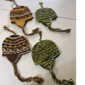 4* New Handmade Wool Trapper Hat with Ear Flaps Tassels Winter Warm Nepal lot - Picture 1 of 7