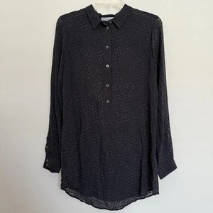 NWT Equipment Black Silk Swiss Dot Sheer Tunic Blouse Size M Dark Academia Goth - Picture 1 of 9