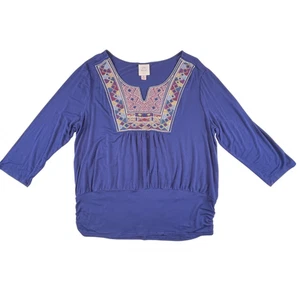 Blusa Knox Rose XL Azul Polvoriento Bordado Yugo Dobladillo Calado Boho Chic Puntada Top - Imagen 1 de 10