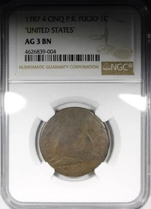 1787 Fugio Cent 4 Cinq PR NGC AG3BN Low Ball Coin - Picture 1 of 4