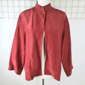 Eileen Fisher Damen Top groß Seide-Leinen Mandarinkragen vorne offen - lesen *Mangel* - Bild 1 von 12