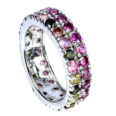 925 Sterling Silver Ring Round Tourmaline Rhodolite Gemstone Jewelry Size 8 - Image 1 of 4