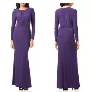 Adrianna Papell Size 12 Long Sleeve Purple Stretch Maxi Dress Gown NEW - Picture 1 of 18