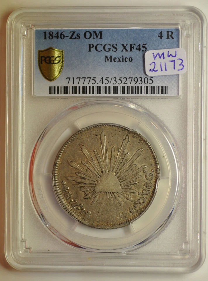 mw21173 Mexico Silver 4 Reales 1846 Zs OM Zacatecas Mint PCGS XF45  KM#375.9 - Image 1 of 4
