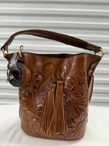 Neu mit Etikett Patricia Nash Otavia Bucket-Bag Leder mit Cut-Outs COGNAC FLORENZ SELTEN - Bild 1 von 12