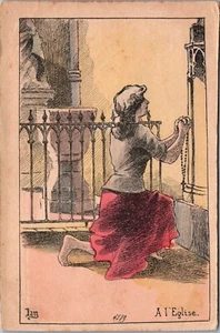 Signora che prega cartolina d'epoca 02.74 - Foto 1 di 2