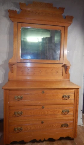 Butterprint Carved Oak Dresser with Mirror  late Victorian Chest of drawers Cover