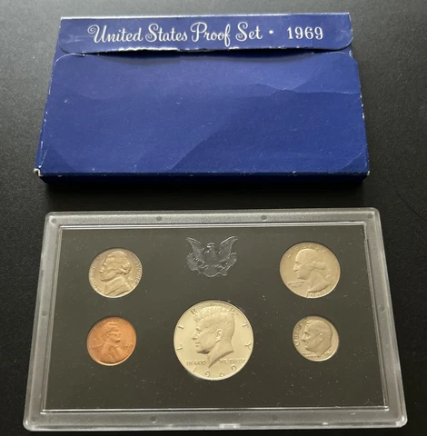 1969 US Mint 5 Coin Proof Set w/ Original Box ~ Free Shipping Cover