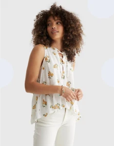 Lucky Brand Women XL Gold Floral Print Laced Sleeveless Knit Blouse Top NWT - Picture 1 of 5