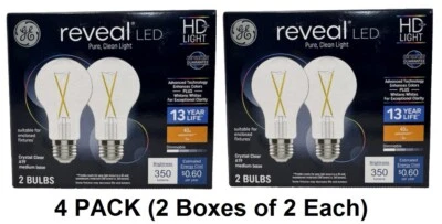 GE Reveal LED HD 40 Watt Light Bulbs, Dimmable, A19 Bulbs, Medium Base (4 PACK) - Image 1 of 4