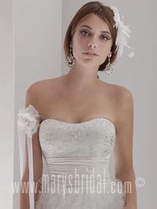 Mary's Bridal White Wedding Gown Sleeveless Ruffled Beaded Bolero Jacket size 4 - Picture 1 of 6